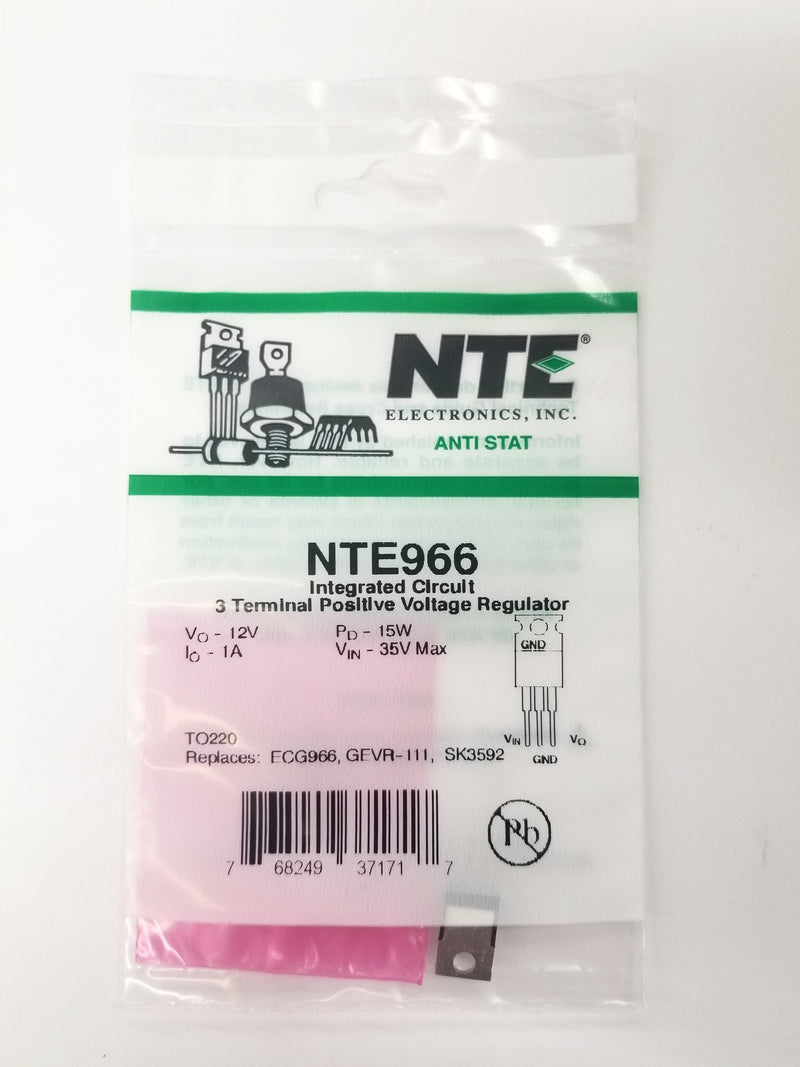 NTE966, +12V @ 1A Positive Voltage Regulator ~ TO-220 3 Pin (ECG966)