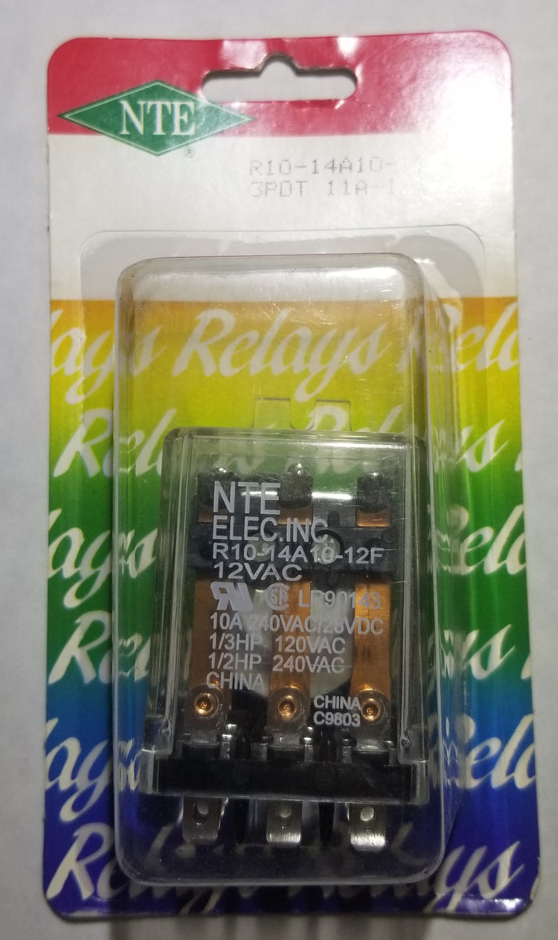 NTE R10-14A10-12F 3PDT, 12 Volt AC Coil 10 Amp General Purpose Relay w/ Flanges