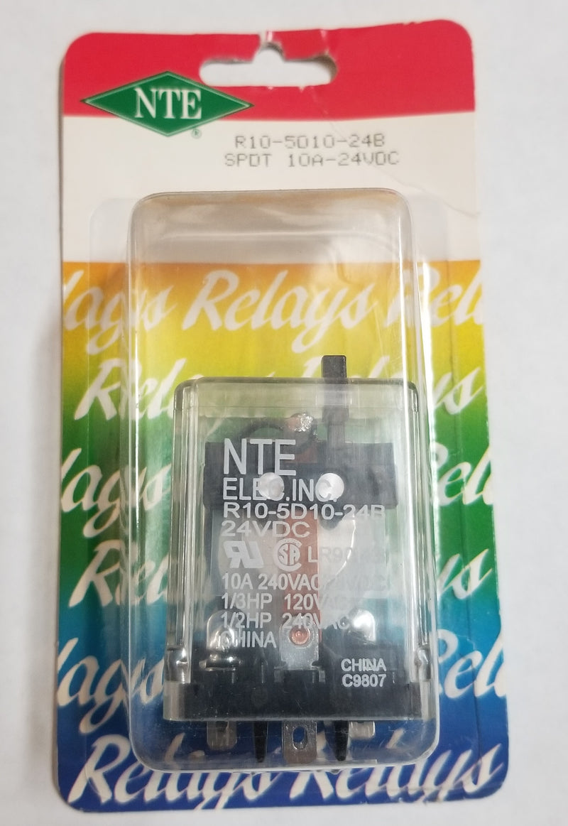 NTE R10-5D10-24B SPDT, 24 Volt DC Coil 10 Amp General Purpose Relay w/ Button